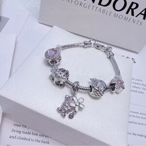 Pandora Silver Bracelet with Lavender Charms